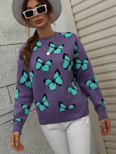Load image into Gallery viewer, Woven Right Butterfly Dropped Shoulder Crewneck Sweater