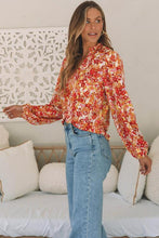 Load image into Gallery viewer, Floral Notched Balloon Sleeve Blouse