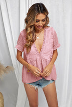 Load image into Gallery viewer, Swiss Dot Deep V Flounce Sleeve Blouse