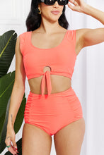 Load image into Gallery viewer, Cropped Swim Top and Ruched Bottoms Set in Coral
