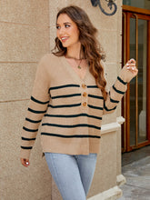 Load image into Gallery viewer, V-Neck Striped Dropped Shoulder Sweater