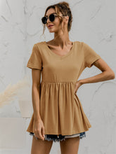 Load image into Gallery viewer, V-Neck Short Sleeve Babydoll Top