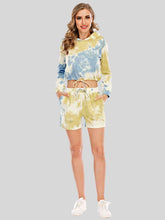 Load image into Gallery viewer, Tie-Dye Drawstring Hooded Top and Shorts Set
