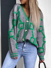 Load image into Gallery viewer, Geometric Dropped Shoulder Button Down Cardigan