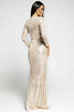 Load image into Gallery viewer, Sequin Cutout Ruched Split Long Sleeve Maxi Dress