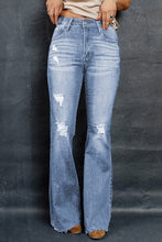 Load image into Gallery viewer, Distressed Raw Hem Flare Jeans