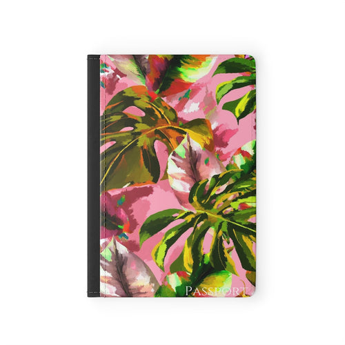 Pink & Green Leaves Passport Cover