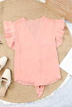 Load image into Gallery viewer, V-Neck Tie Hem Flutter Sleeve Blouse