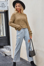 Load image into Gallery viewer, Cable-Knit Round Neck Dropped Shoulder Sweater