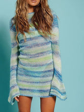 Load image into Gallery viewer, Striped Backless Flare Sleeve Sweater Dress