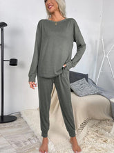 Load image into Gallery viewer, Round Neck Top and Drawstring Pants Lounge Set