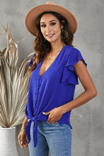 Load image into Gallery viewer, V-Neck Tie Hem Flutter Sleeve Blouse