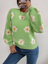 Load image into Gallery viewer, Flower Round Neck Latern Sleeve Sweater