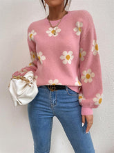 Load image into Gallery viewer, Flower Round Neck Latern Sleeve Sweater