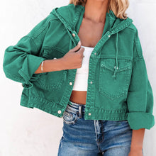Load image into Gallery viewer, Hooded Dropped Shoulder Denim Jacket
