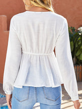 Load image into Gallery viewer, Spliced Lace Plunge Tie Front Blouse