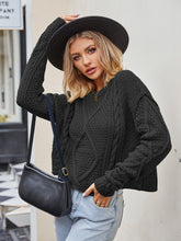 Load image into Gallery viewer, Cable-Knit Round Neck Dropped Shoulder Sweater