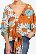 Load image into Gallery viewer, Printed Deep V Tie Hem Blouse