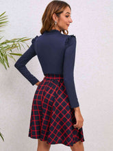 Load image into Gallery viewer, Plaid Tie Waist Ruffle Shoulder Dress