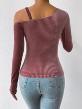 Load image into Gallery viewer, Ribbed Long Sleeve Asymmetrical Blouse