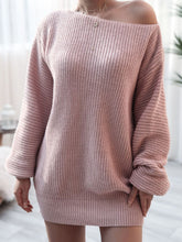 Load image into Gallery viewer, Rib-Knit Balloon Sleeve Boat Neck Sweater Dress