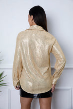 Load image into Gallery viewer, Sequin Collared Neck Long Sleeve Shirt