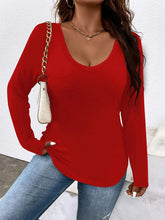 Load image into Gallery viewer, Plus Size V-Neck Long Sleeve T-Shirt