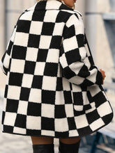 Load image into Gallery viewer, Plus Size Checkered Button Front Coat with Pockets