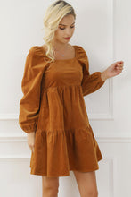 Load image into Gallery viewer, Square Neck Long Sleeve Tiered Dress