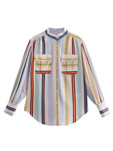 Load image into Gallery viewer, Striped Button Down Lantern Sleeve Shirt