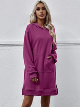 Load image into Gallery viewer, Slit Long Sleeve Hooded Dress with Pocket