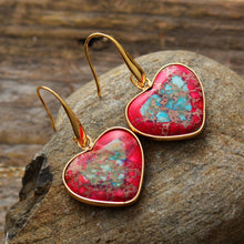 Load image into Gallery viewer, Natural Stone Heart Drop Earrings