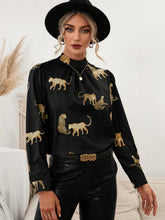 Load image into Gallery viewer, Leopard Graphic Mock Neck Puff Sleeve Blouse