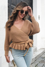 Load image into Gallery viewer, Tie Waist Ruffle Hem Sweater