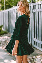 Load image into Gallery viewer, Drawstring V-Neck Tied Back Mini Dress