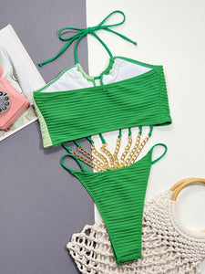 Green Neck Chain Detail One-Piece Swimsuit