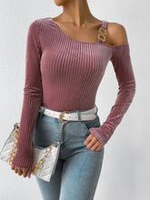 Load image into Gallery viewer, Ribbed Long Sleeve Asymmetrical Blouse