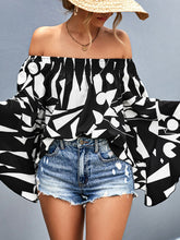 Load image into Gallery viewer, Printed Off-Shoulder Bell Sleeve Blouse