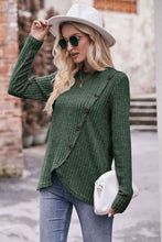 Load image into Gallery viewer, Double Take Ribbed Round Neck Buttoned Long Sleeve Tee