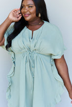 Load image into Gallery viewer, Plus Size Ruffle Hem Dress with Drawstring Waistband in Light Sage