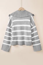 Load image into Gallery viewer, Striped Collared Neck Slit Sweater