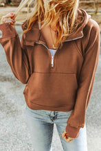 Load image into Gallery viewer, Double Take Half-Zip Thumbhole Sleeve Hoodie