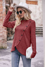 Load image into Gallery viewer, Double Take Ribbed Round Neck Buttoned Long Sleeve Tee