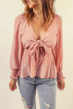 Load image into Gallery viewer, Striped Deep V Bow Detail Babydoll Top