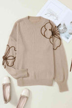 Load image into Gallery viewer, Floral Round Neck Drop Shoulder Sweater
