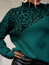 Load image into Gallery viewer, Leopard Mock Neck Dropped Shoulder Sweater