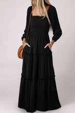 Load image into Gallery viewer, Square Neck Long Sleeve Tiered Dress