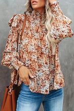 Load image into Gallery viewer, Floral Smocked Lantern Sleeve Ruffled Blouse
