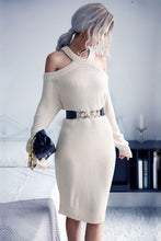 Load image into Gallery viewer, Cold Shoulder Rib-Knit Sweater Dress (Belt Not Included)