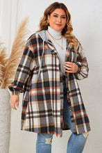 Load image into Gallery viewer, Plus Size Plaid Drop Shoulder Hooded Coat